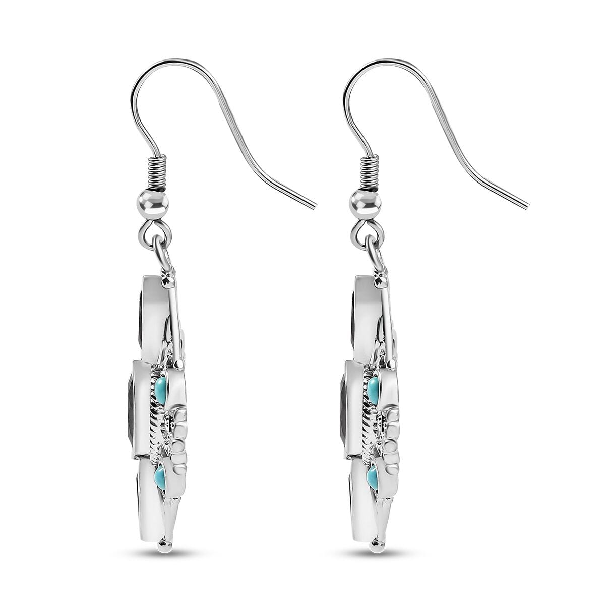 Karis Thai Black Spinel and Sleeping Beauty Turquoise 7.25 ctw Starlit Ocean Earrings in Platinum Bond  image number 3