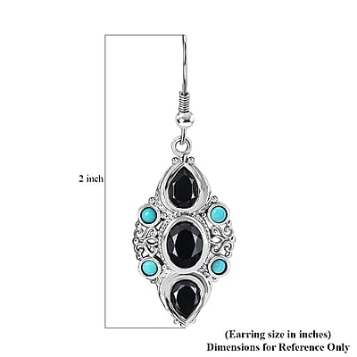 Karis Thai Black Spinel and Sleeping Beauty Turquoise 7.25 ctw Starlit Ocean Earrings in Platinum Bond 