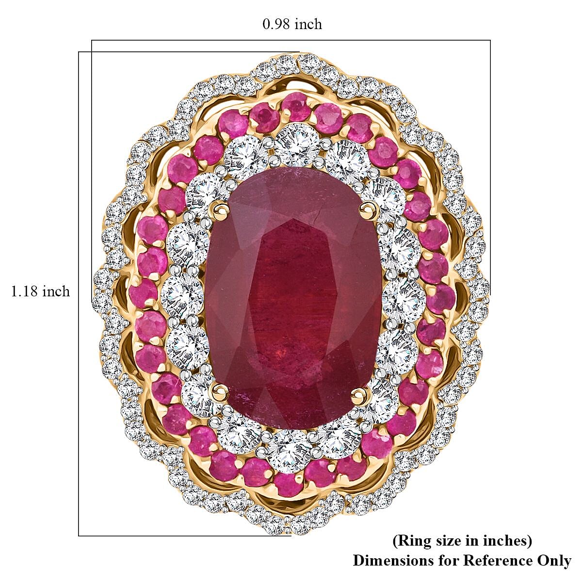 Premium Niassa Ruby (FF) and White Zircon 13.75 ctw Floral Halo Ring in 18K Vermeil Yellow Gold Over Sterling Silver (Size 6.0) image number 5