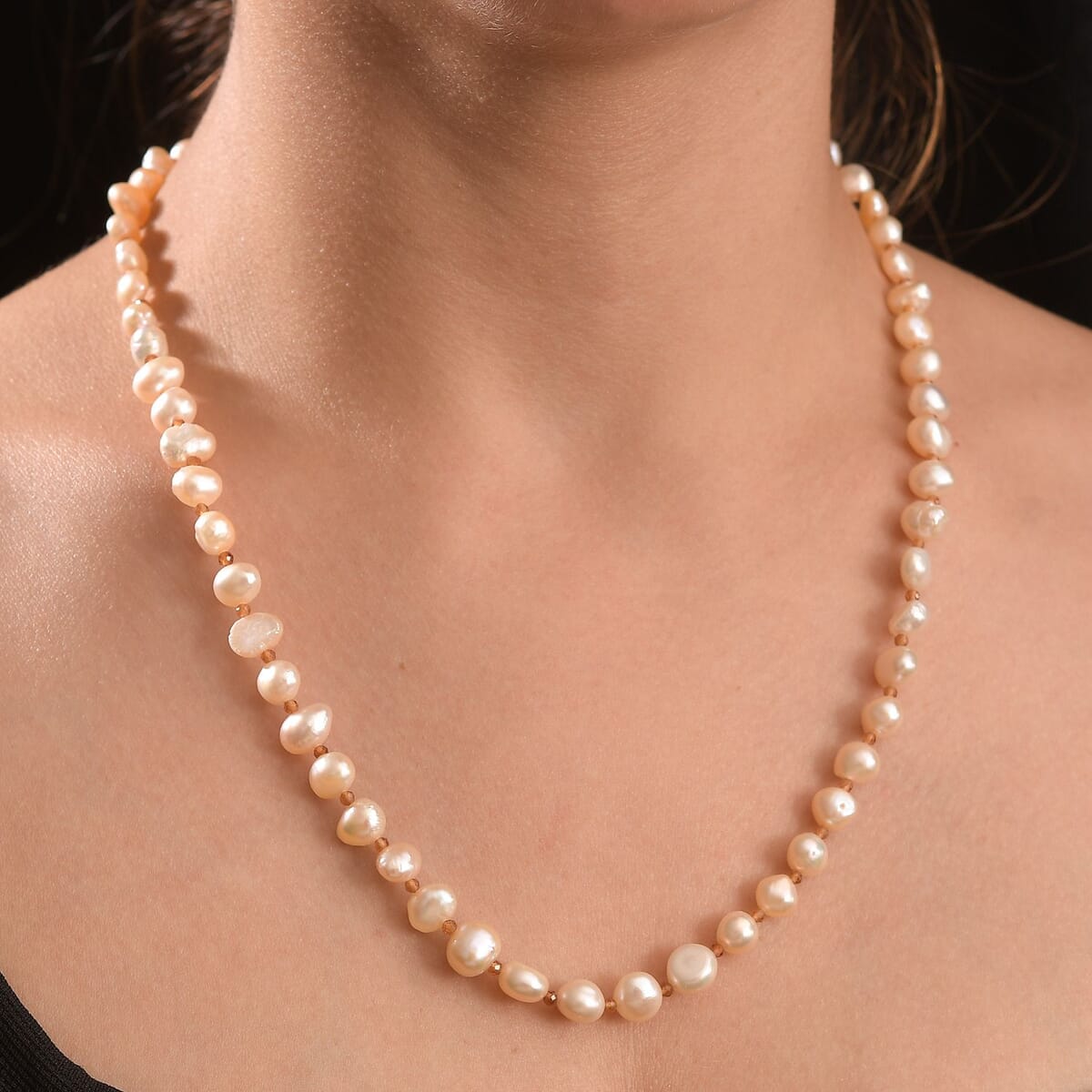 Peach Freshwater Pearl and Ratnapura Hessonite Garnet 20.00 ctw Necklace in 18K Vermeil Yellow Gold Over Sterling Silver image number 2