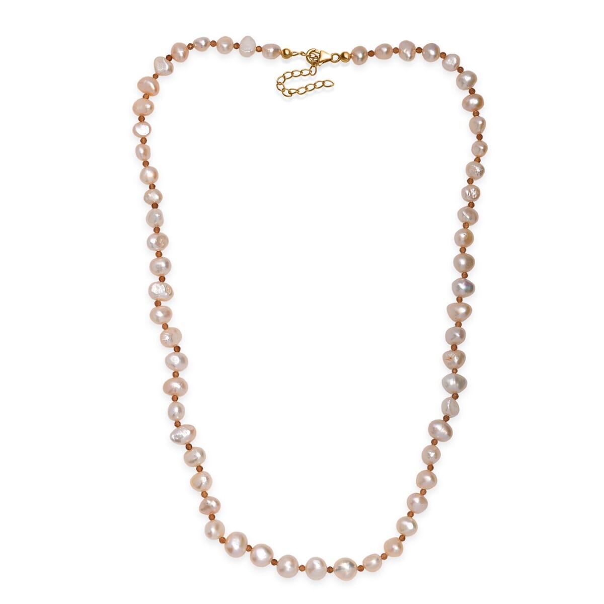 Peach Freshwater Pearl and Ratnapura Hessonite Garnet 20.00 ctw Necklace in 18K Vermeil Yellow Gold Over Sterling Silver image number 3