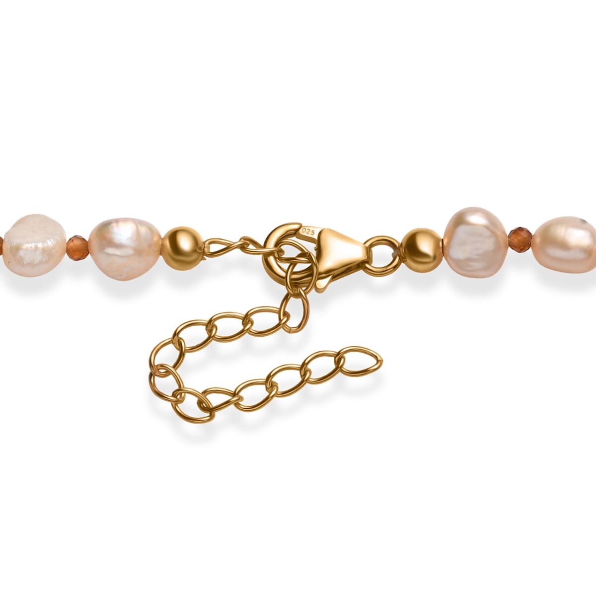 Peach Freshwater Pearl and Ratnapura Hessonite Garnet 20.00 ctw Necklace in 18K Vermeil Yellow Gold Over Sterling Silver image number 4