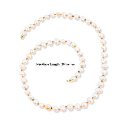 GCS Peach Freshwater Pearl and Ratnapura Hessonite Garnet 20.00 ctw Necklace in 18K Vermeil Yellow Gold Over Sterling Silver