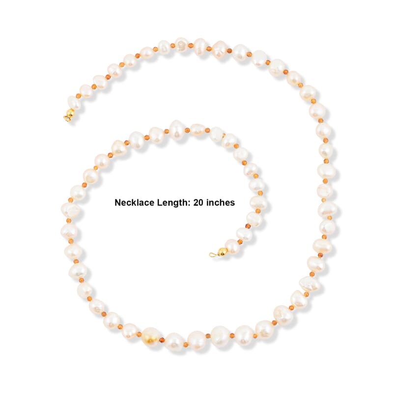 GCS Peach Freshwater Pearl and Ratnapura Hessonite Garnet 20.00 ctw Necklace in 18K Vermeil Yellow Gold Over Sterling Silver