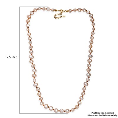 GCS Peach Freshwater Pearl and Ratnapura Hessonite Garnet 20.00 ctw Necklace in 18K Vermeil Yellow Gold Over Sterling Silver