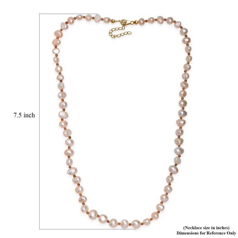 GCS Peach Freshwater Pearl and Ratnapura Hessonite Garnet 20.00 ctw Necklace in 18K Vermeil Yellow Gold Over Sterling Silver