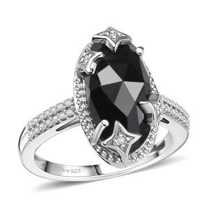 D'Joy Thai Black Spinel and White Zircon 6.85 ctw Ring in Rhodium Over Sterling Silver (Size 10.0)