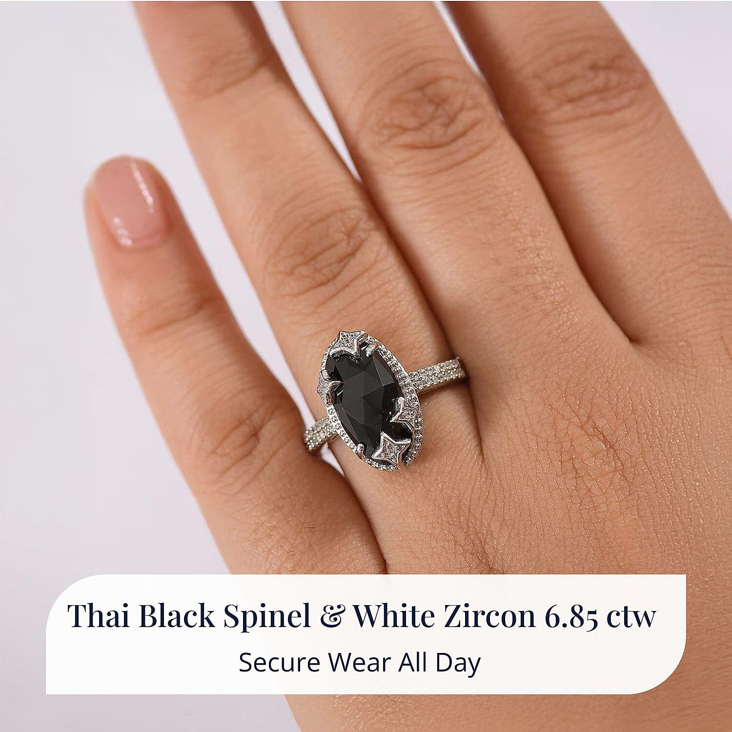 D'Joy Thai Black Spinel and White Zircon 6.85 ctw Ring in Rhodium Over Sterling Silver (Size 10.0)