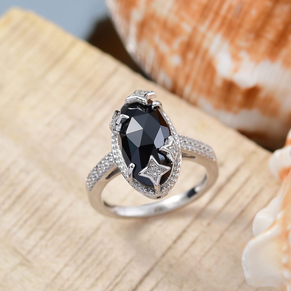 D'Joy Thai Black Spinel and White Zircon 6.85 ctw Ring in Rhodium Over Sterling Silver (Size 10.0) image number 1