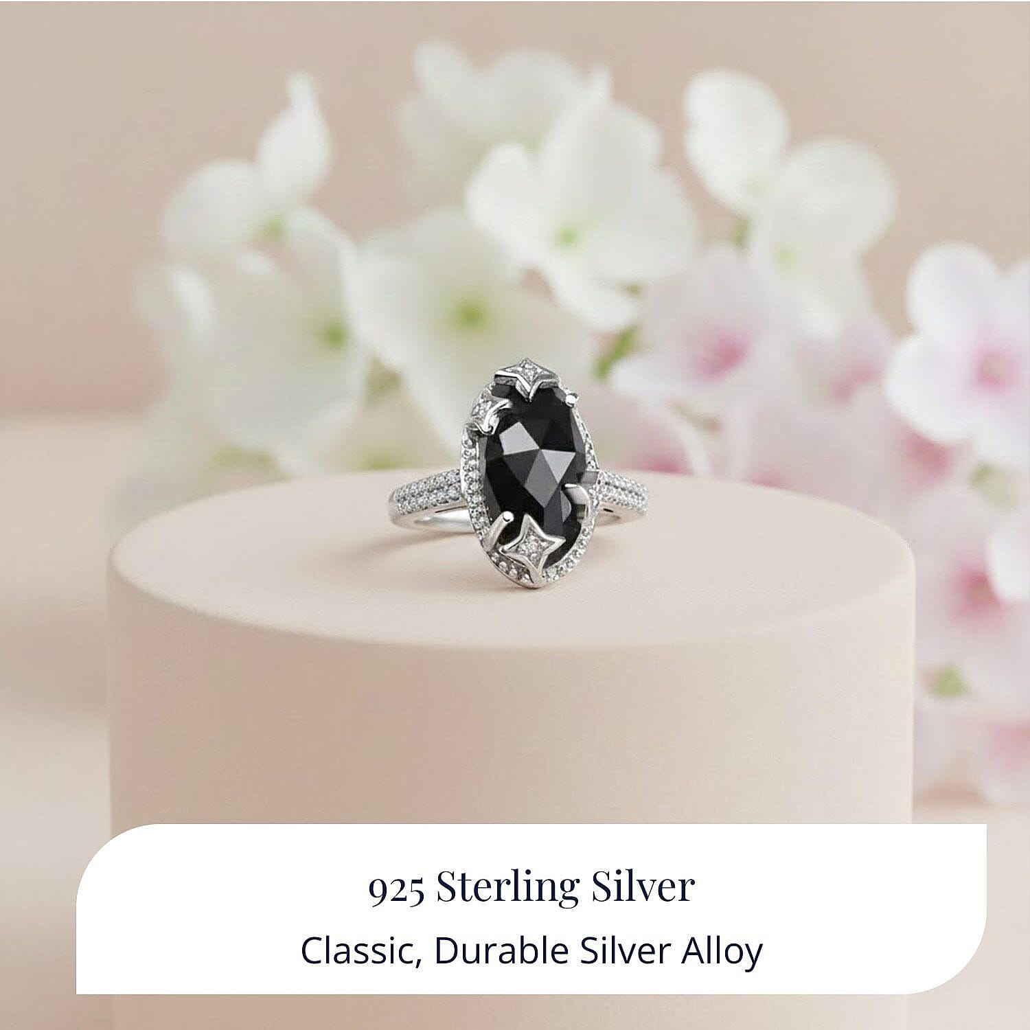 D'Joy Thai Black Spinel and White Zircon 6.85 ctw Ring in Rhodium Over Sterling Silver (Size 10.0)