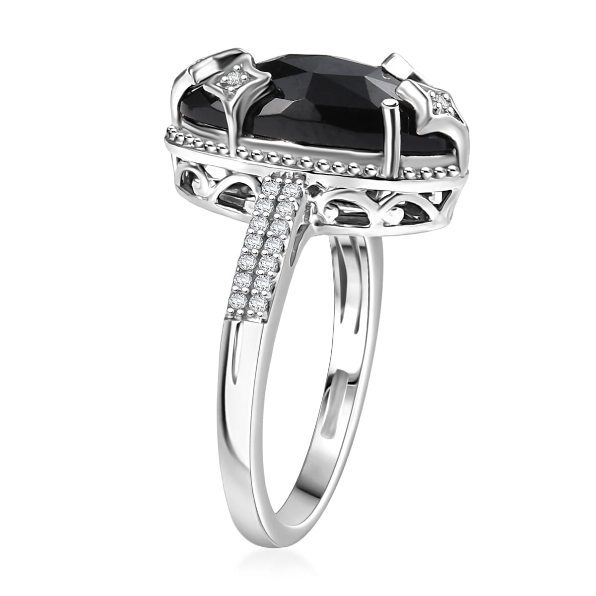 D'Joy Thai Black Spinel and White Zircon 6.85 ctw Ring in Rhodium Over Sterling Silver (Size 10.0) image number 3