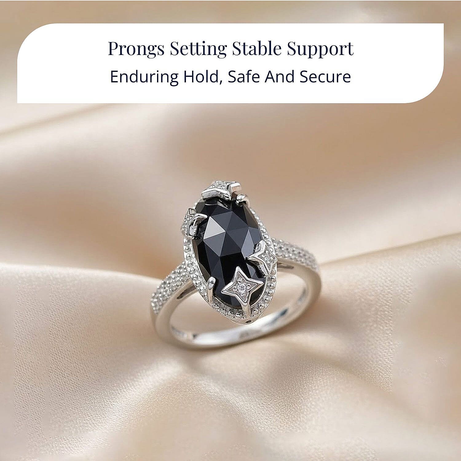 D'Joy Thai Black Spinel and White Zircon 6.85 ctw Ring in Rhodium Over Sterling Silver (Size 10.0)