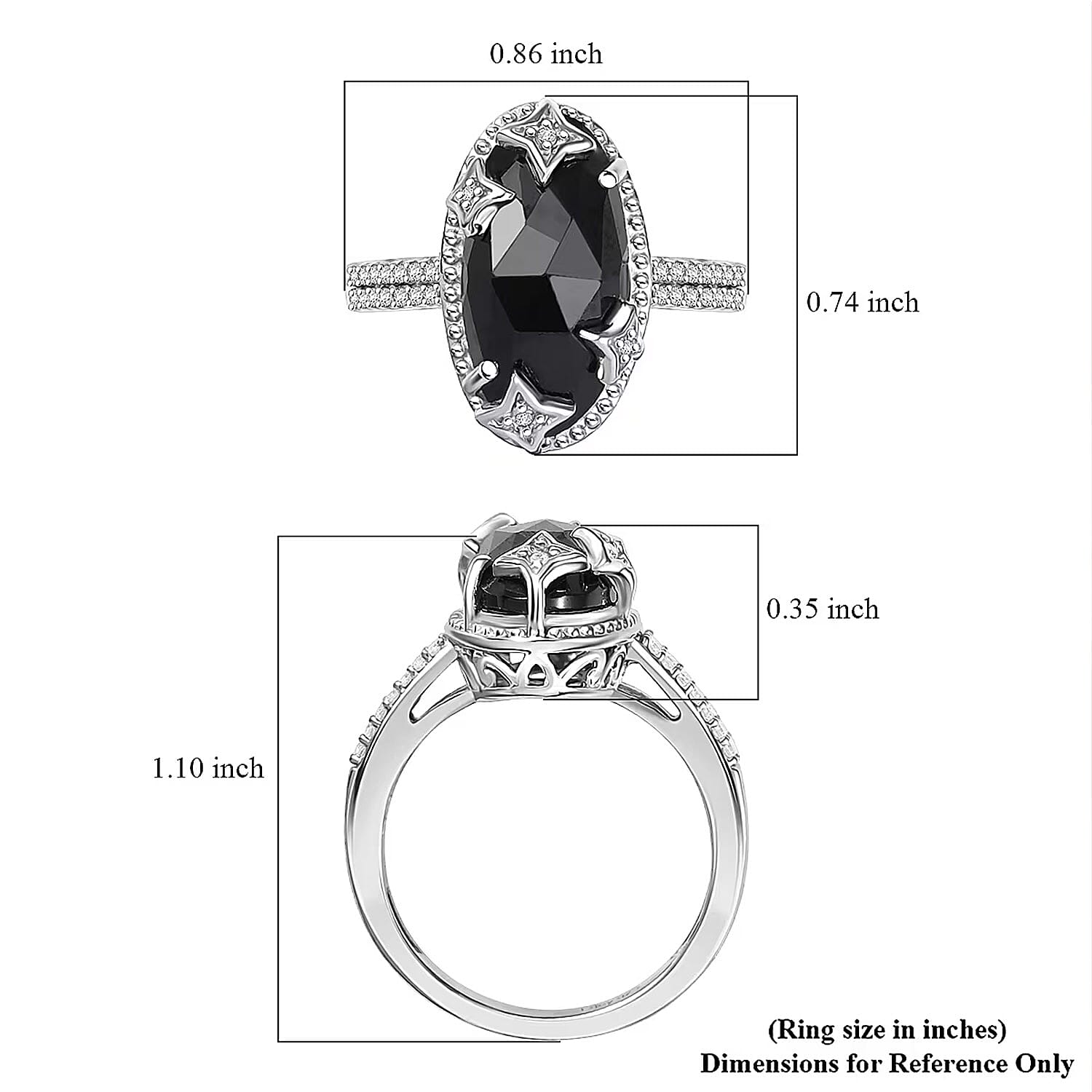 D'Joy Thai Black Spinel and White Zircon 6.85 ctw Ring in Rhodium Over Sterling Silver (Size 10.0)