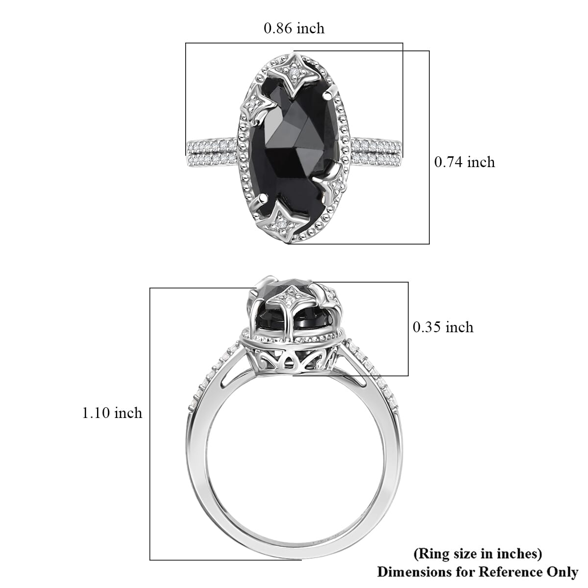 D'Joy Thai Black Spinel and White Zircon 6.85 ctw Ring in Rhodium Over Sterling Silver (Size 10.0) image number 5