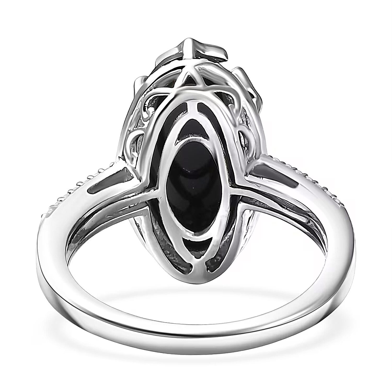 D'Joy Thai Black Spinel and White Zircon 6.85 ctw Ring in Rhodium Over Sterling Silver (Size 10.0)