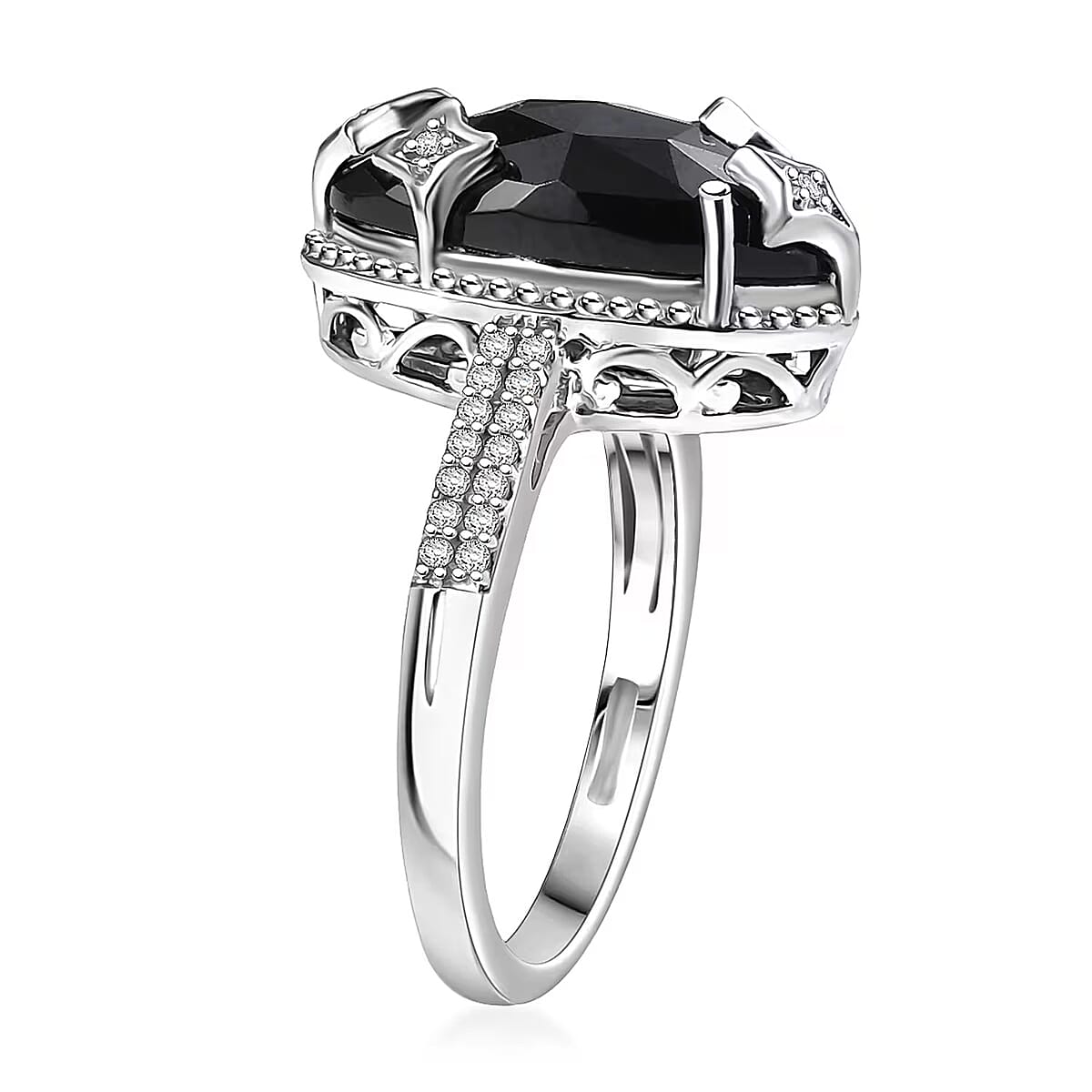 D'Joy Thai Black Spinel and White Zircon 6.85 ctw Celestial Ring in Rhodium Over Sterling Silver (Size 6.0) image number 7