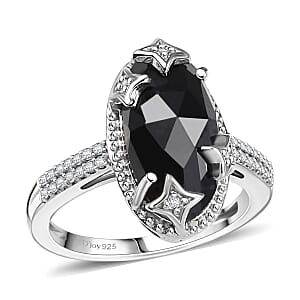 D'Joy Thai Black Spinel and White Zircon 6.85 ctw Celestial Ring in Rhodium Over Sterling Silver (Size 7.0)