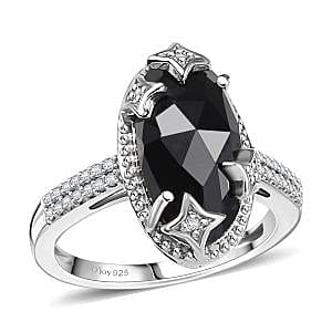 D'Joy Thai Black Spinel and White Zircon 6.85 ctw Celestial Ring in Rhodium Over Sterling Silver (Size 9.0)
