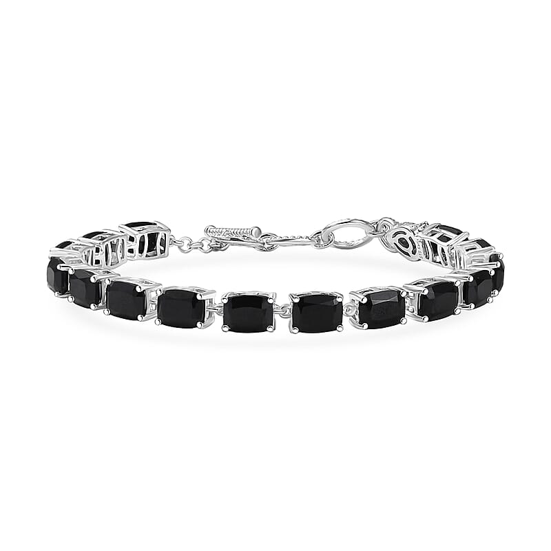 Karis Thai Black Spinel 34.70 ctw Panther Bracelet in Platinum Bond (6.50-8.0In) 