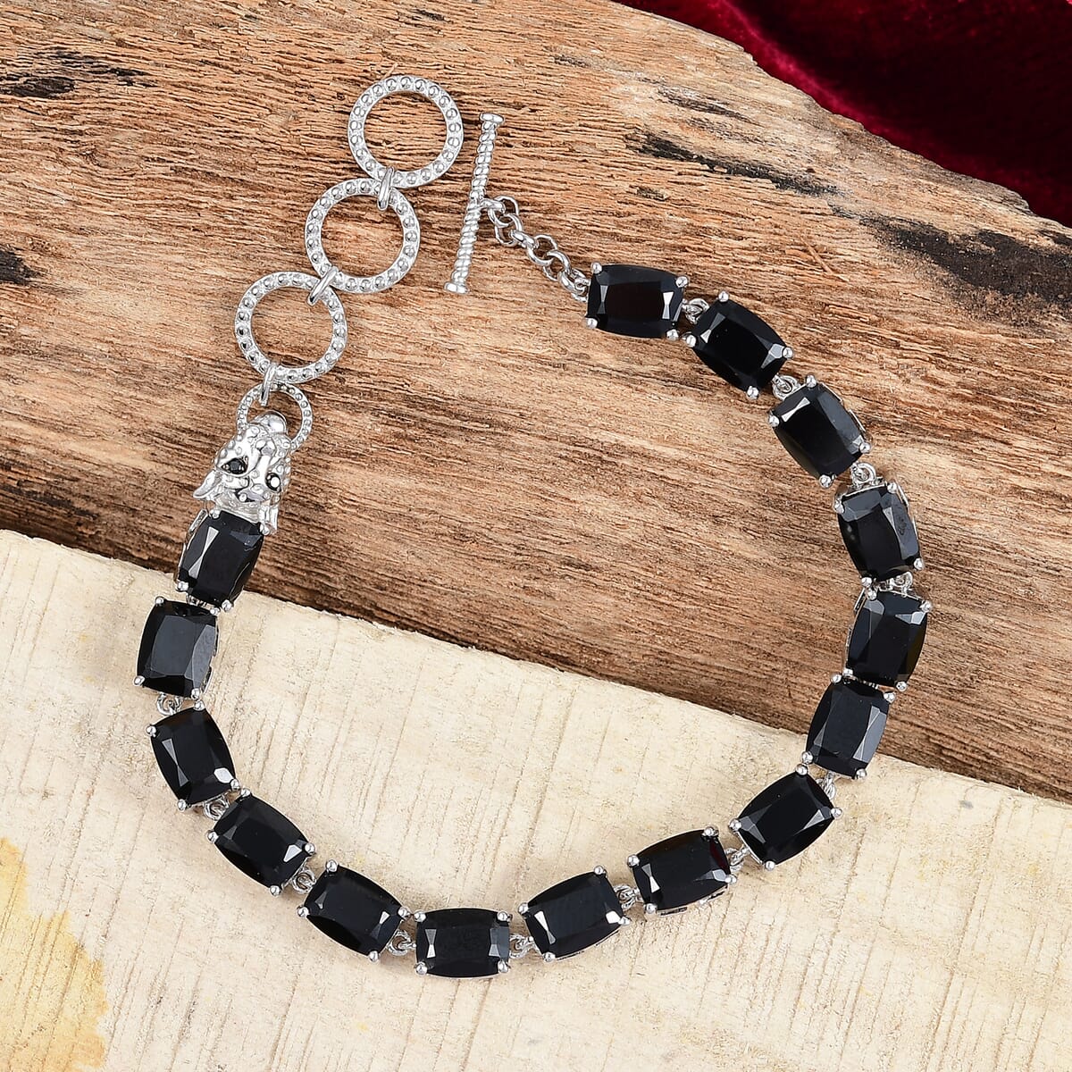 Karis Thai Black Spinel 34.70 ctw Panther Bracelet in Platinum Bon (6.50-8.0In) image number 1