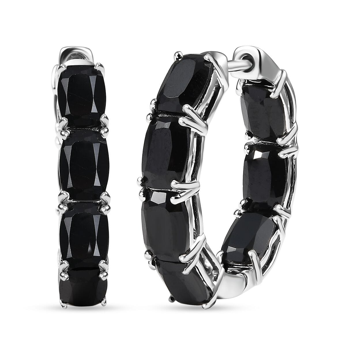 Karis Thai Black Spinel 16.60 ctw Inside-out Hoop Earrings in Platinum Bond  image number 0