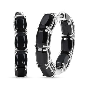 Karis Thai Black Spinel 16.60 ctw Inside-out Hoop Earrings in Platinum Bond 