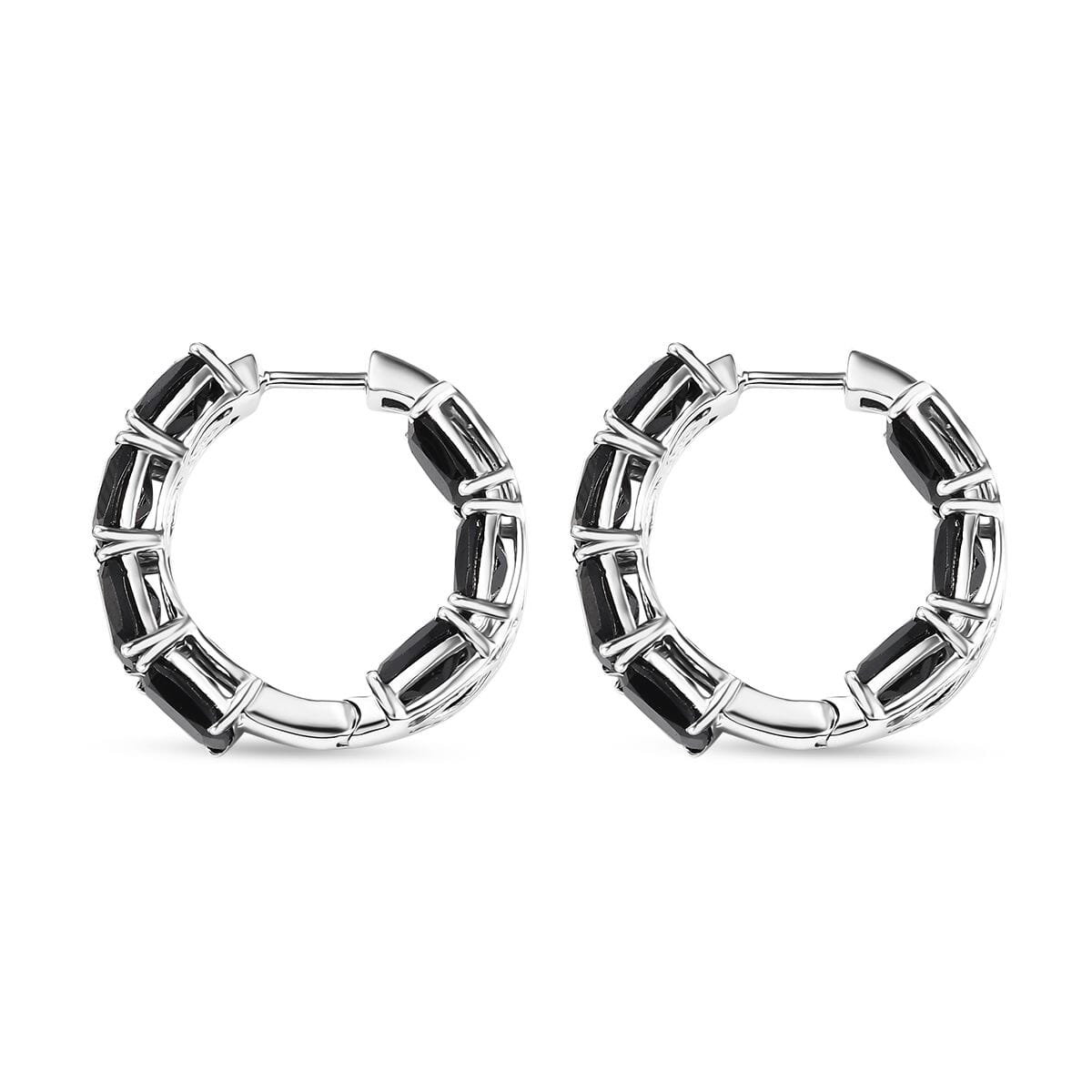 Karis Thai Black Spinel 16.60 ctw Inside-out Hoop Earrings in Platinum Bond  image number 3