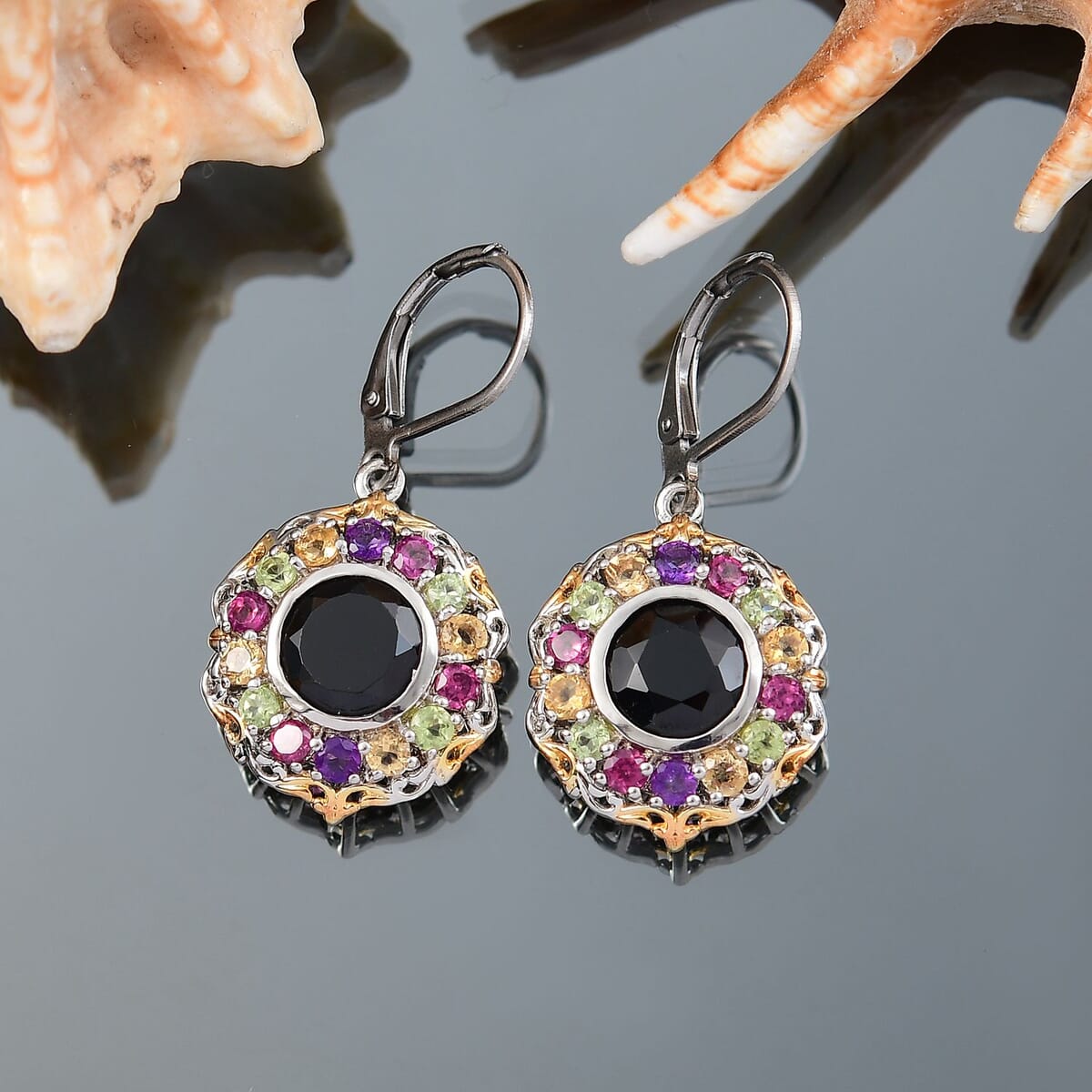 Karis Thai Black Spinel and Multi Gemstone 7.00 ctw Celestial Garden Earrings in 18K YG Plated and Platinum Bond  image number 1