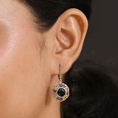 Karis Thai Black Spinel and Multi Gemstone 7.00 ctw Celestial Garden Earrings in 18K YG Plated and Platinum Bond 