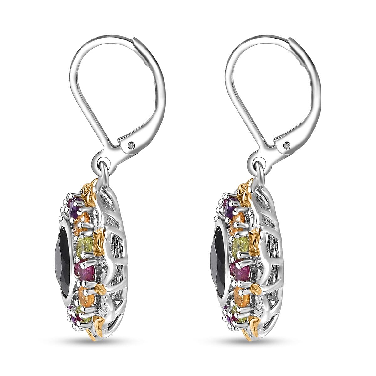 Karis Thai Black Spinel and Multi Gemstone 7.00 ctw Celestial Garden Earrings in 18K YG Plated and Platinum Bond 