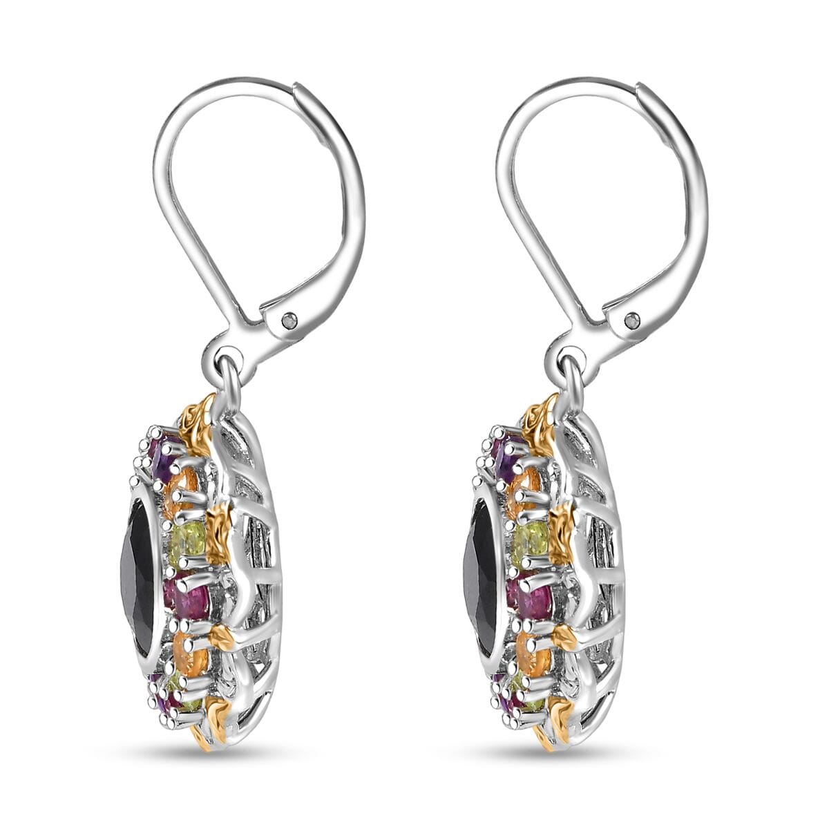 Karis Thai Black Spinel and Multi Gemstone 7.00 ctw Celestial Garden Earrings in 18K YG Plated and Platinum Bond  image number 3