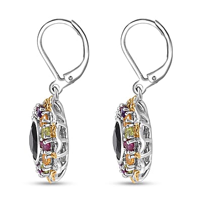 Karis Thai Black Spinel and Multi Gemstone 7.00 ctw Celestial Garden Earrings in 18K YG Plated and Platinum Bond 