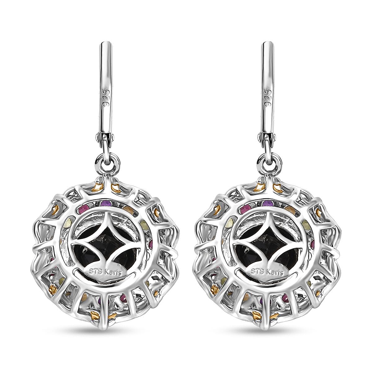 Karis Thai Black Spinel and Multi Gemstone 7.00 ctw Celestial Garden Earrings in 18K YG Plated and Platinum Bond 