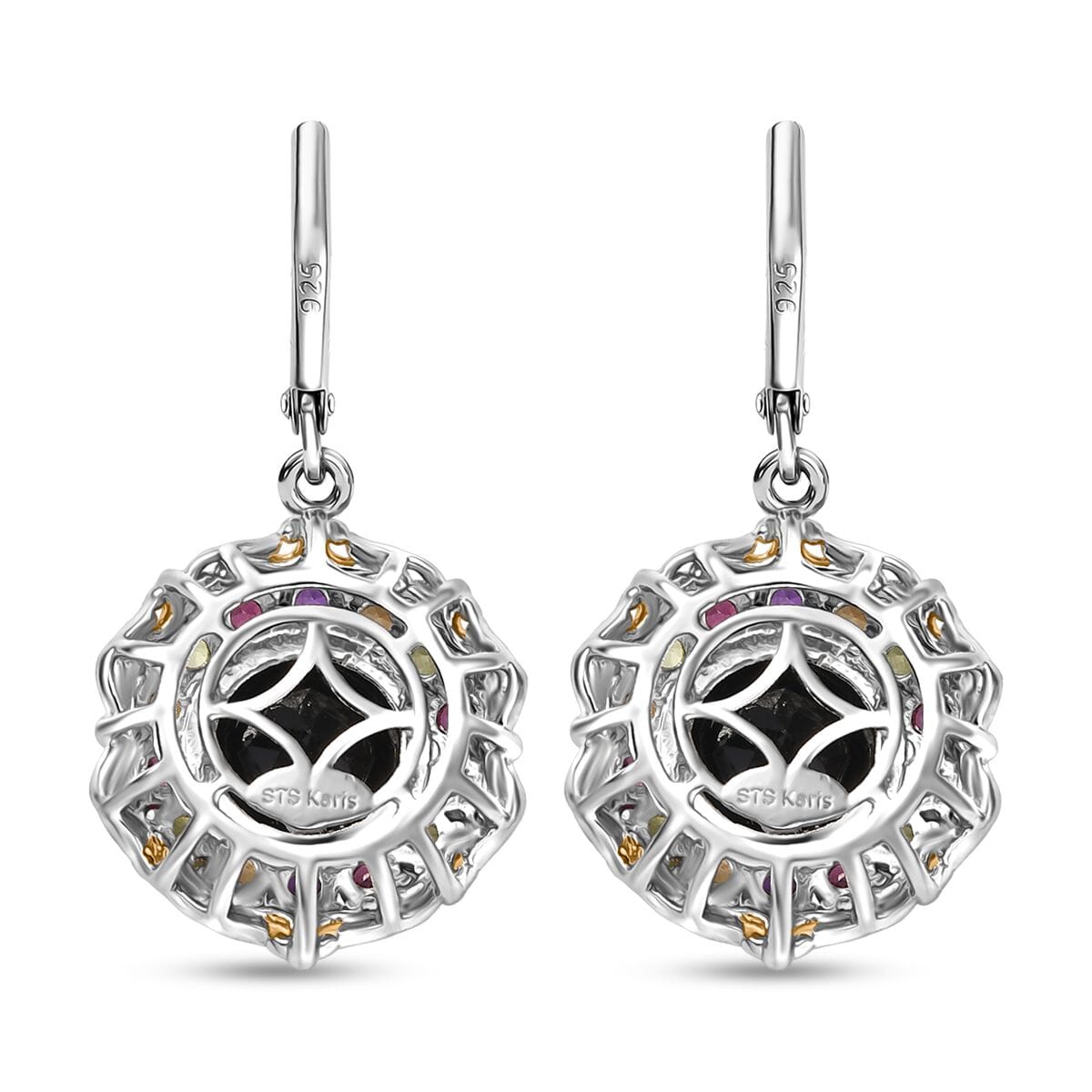 Karis Thai Black Spinel and Multi Gemstone 7.00 ctw Celestial Garden Earrings in 18K YG Plated and Platinum Bond  image number 4