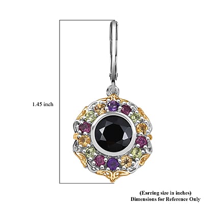 Karis Thai Black Spinel and Multi Gemstone 7.00 ctw Celestial Garden Earrings in 18K YG Plated and Platinum Bond 