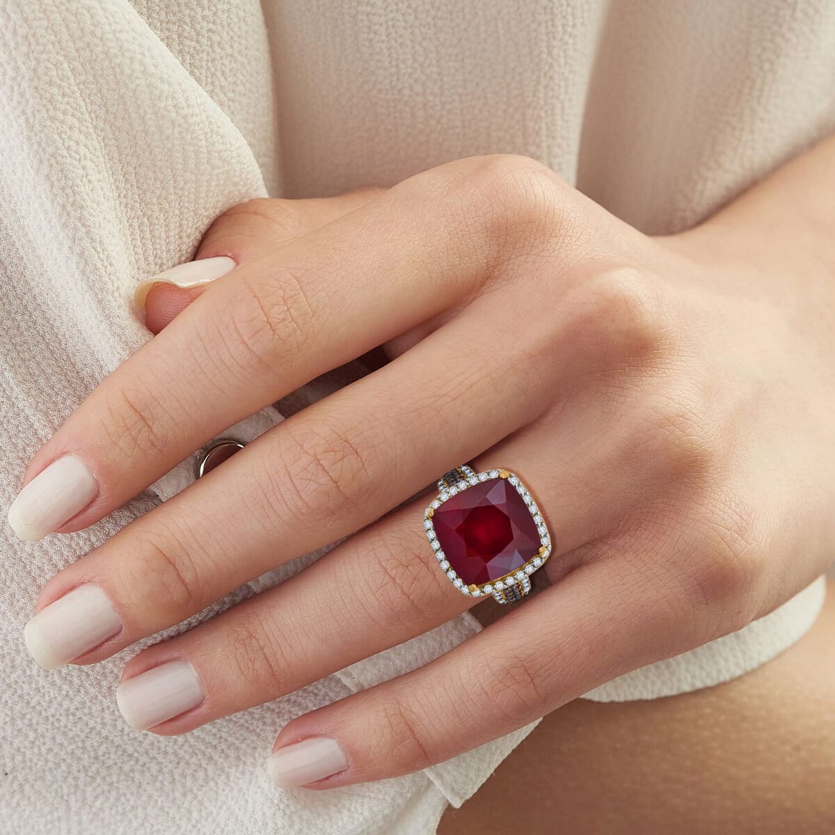 Premium Niassa Ruby (FF) and Multi Gemstone 21.90 ctw Royal Reflection Ring in 18K Vermeil Yellow Gold Over Sterling Silver image number 2