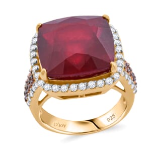 Premium Niassa Ruby (FF) and Multi Gemstone 21.90 ctw Royal Reflection Ring in 18K Vermeil Yellow Gold Over Sterling Silver (Size 7.0)