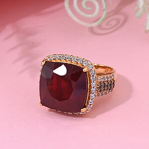 Premium Niassa Ruby (FF) and Multi Gemstone 21.90 ctw Royal Reflection Ring in 18K Vermeil Yellow Gold Over Sterling Silver (Size 7.0)