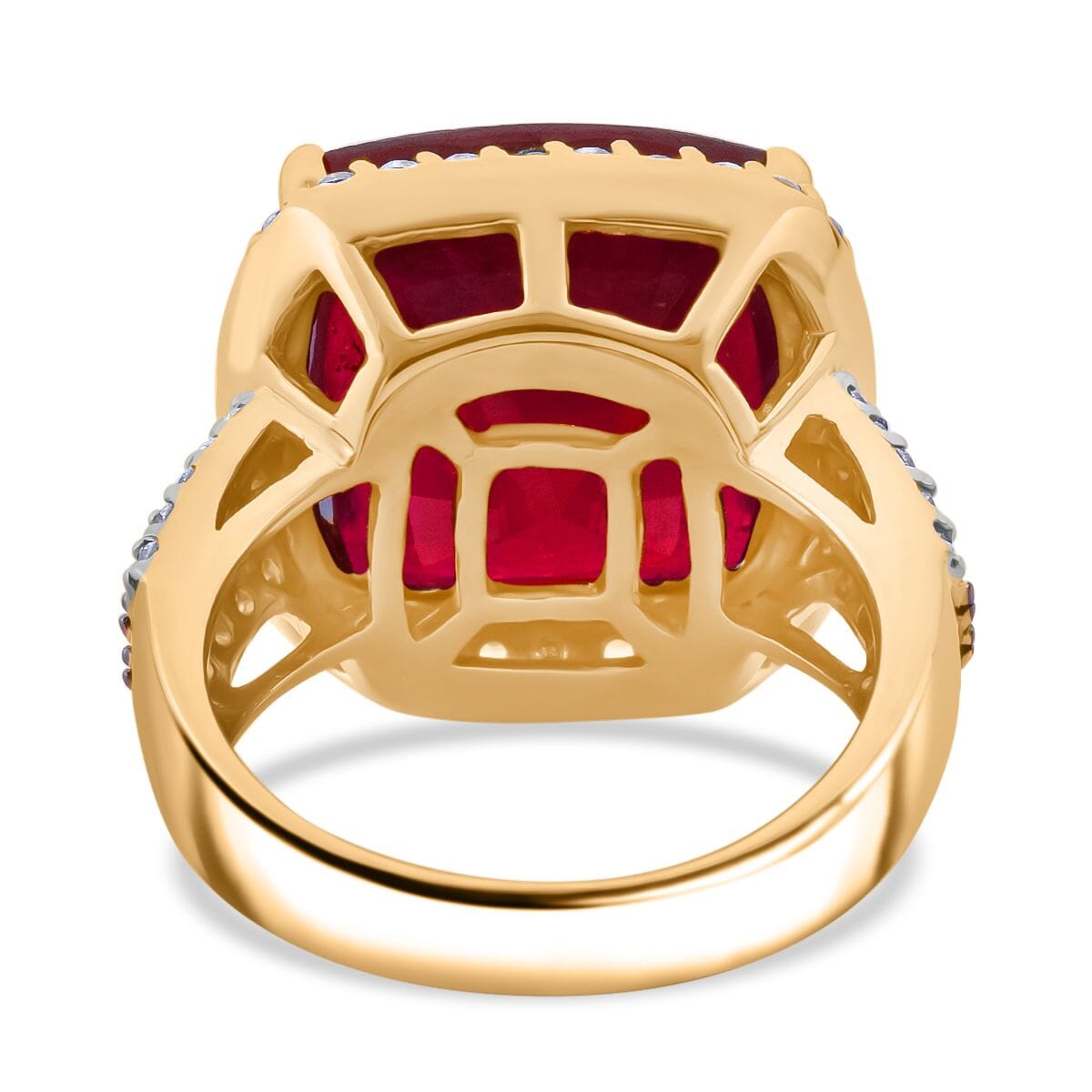 Premium Niassa Ruby (FF) and Multi Gemstone 21.90 ctw Royal Reflection Ring in 18K Vermeil Yellow Gold Over Sterling Silver (Size 9.0) image number 4