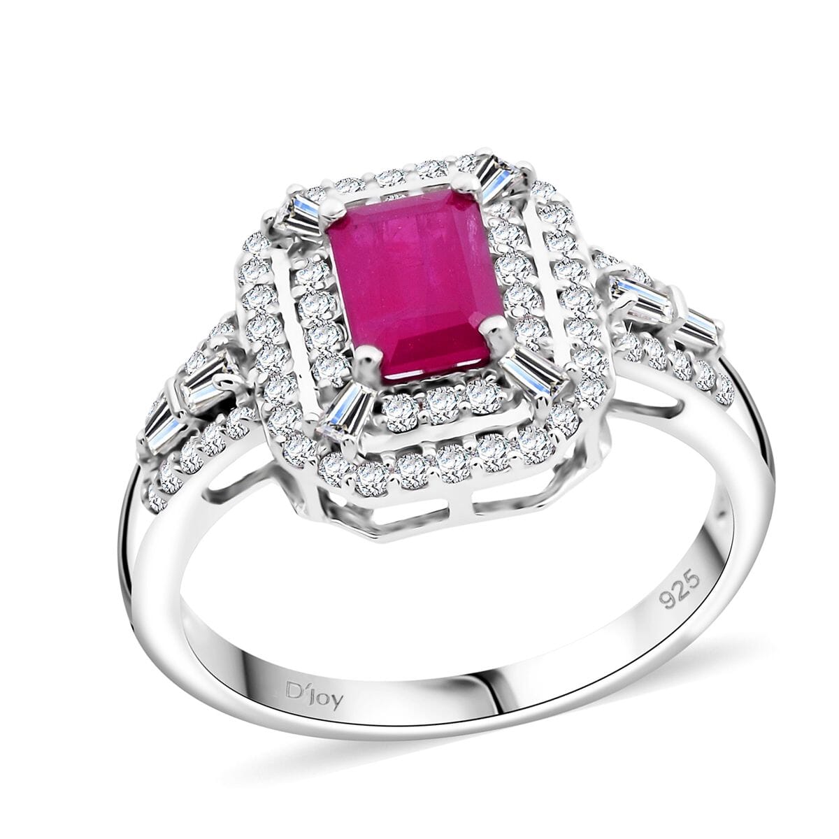 D'Joy AAA Royal Ruby and Moissanite 1.85 ctw Imperial Radiance Ring in Rhodium Over Sterling Silver (Size 10.0) image number 0