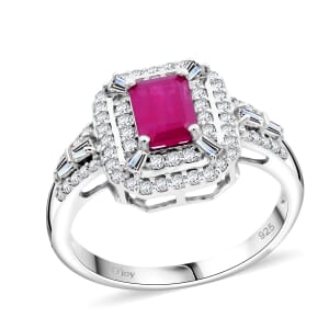 D'Joy AAA Royal Ruby and Moissanite 1.85 ctw Imperial Radiance Ring in Rhodium Over Sterling Silver (Size 10.0)
