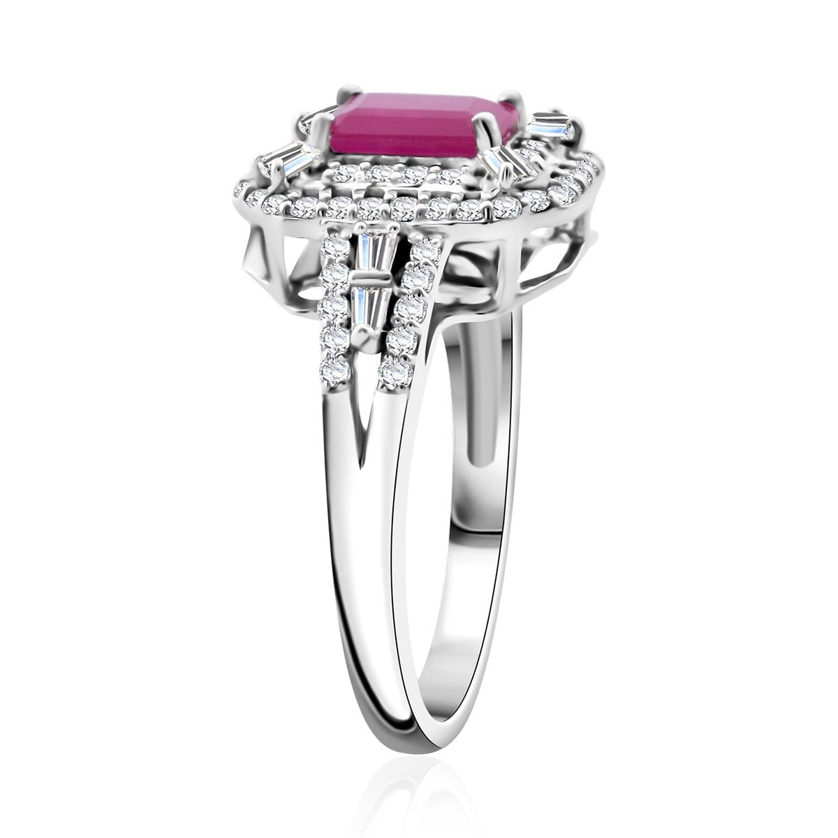 D'Joy AAA Royal Ruby and Moissanite 1.85 ctw Imperial Radiance Ring in Rhodium Over Sterling Silver (Size 10.0) image number 3
