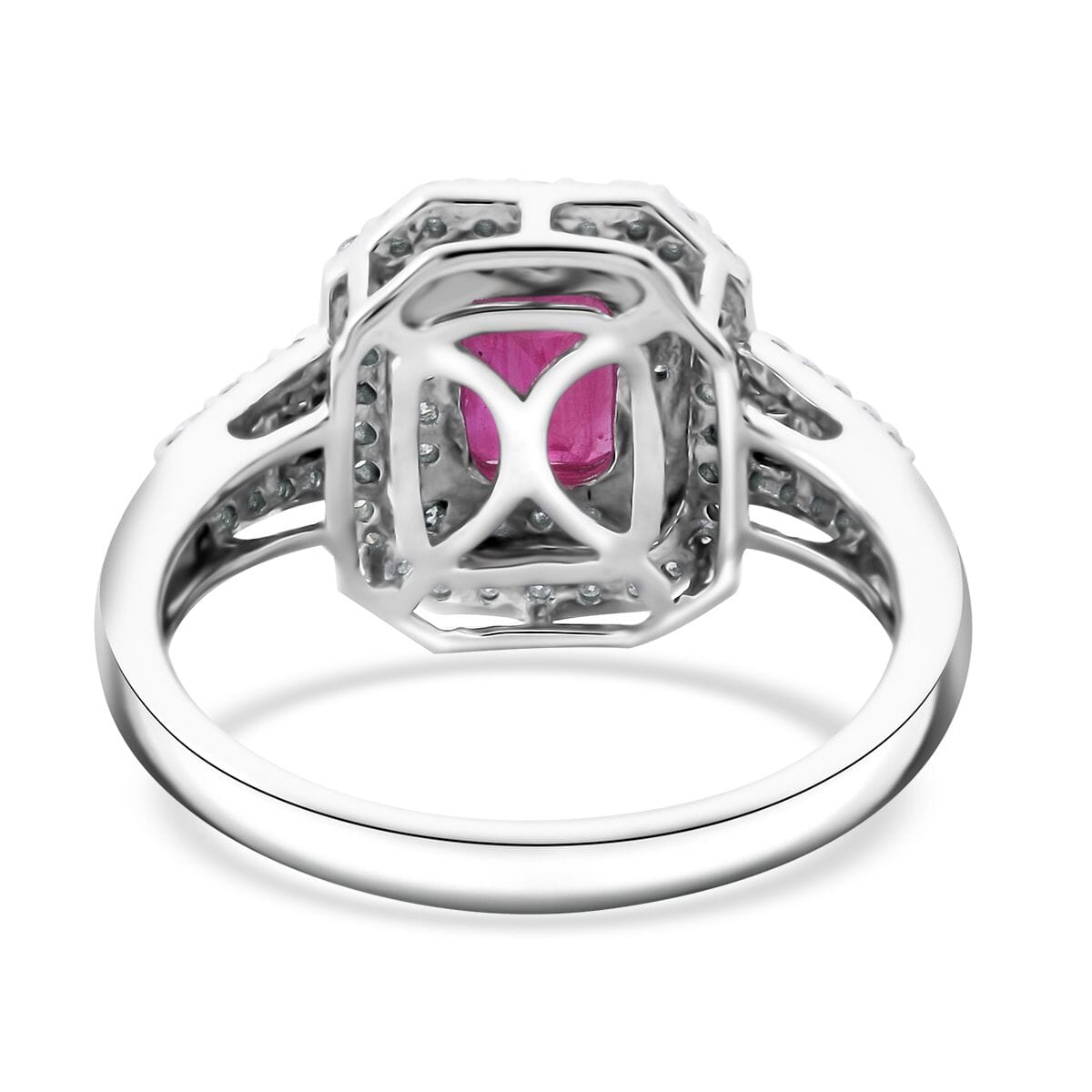 D'Joy AAA Royal Ruby and Moissanite 1.85 ctw Imperial Radiance Ring in Rhodium Over Sterling Silver (Size 10.0) image number 4