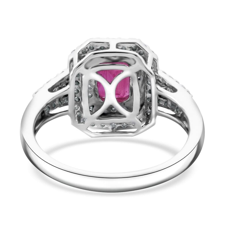 D'Joy AAA Royal Ruby and Moissanite 1.85 ctw Imperial Radiance Ring in Rhodium Over Sterling Silver (Size 10.0)
