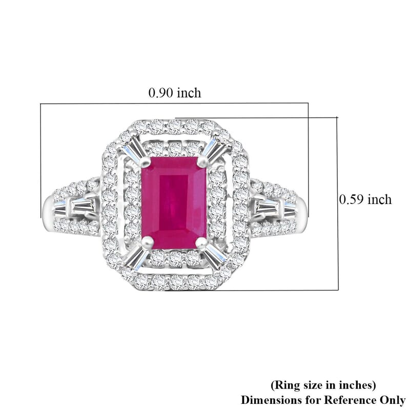 D'Joy AAA Royal Ruby and Moissanite 1.85 ctw Imperial Radiance Ring in Rhodium Over Sterling Silver (Size 10.0)