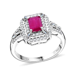 D'Joy AAA Royal Ruby and Moissanite 1.85 ctw Imperial Radiance Ring in Rhodium Over Sterling Silver (Size 8.0)
