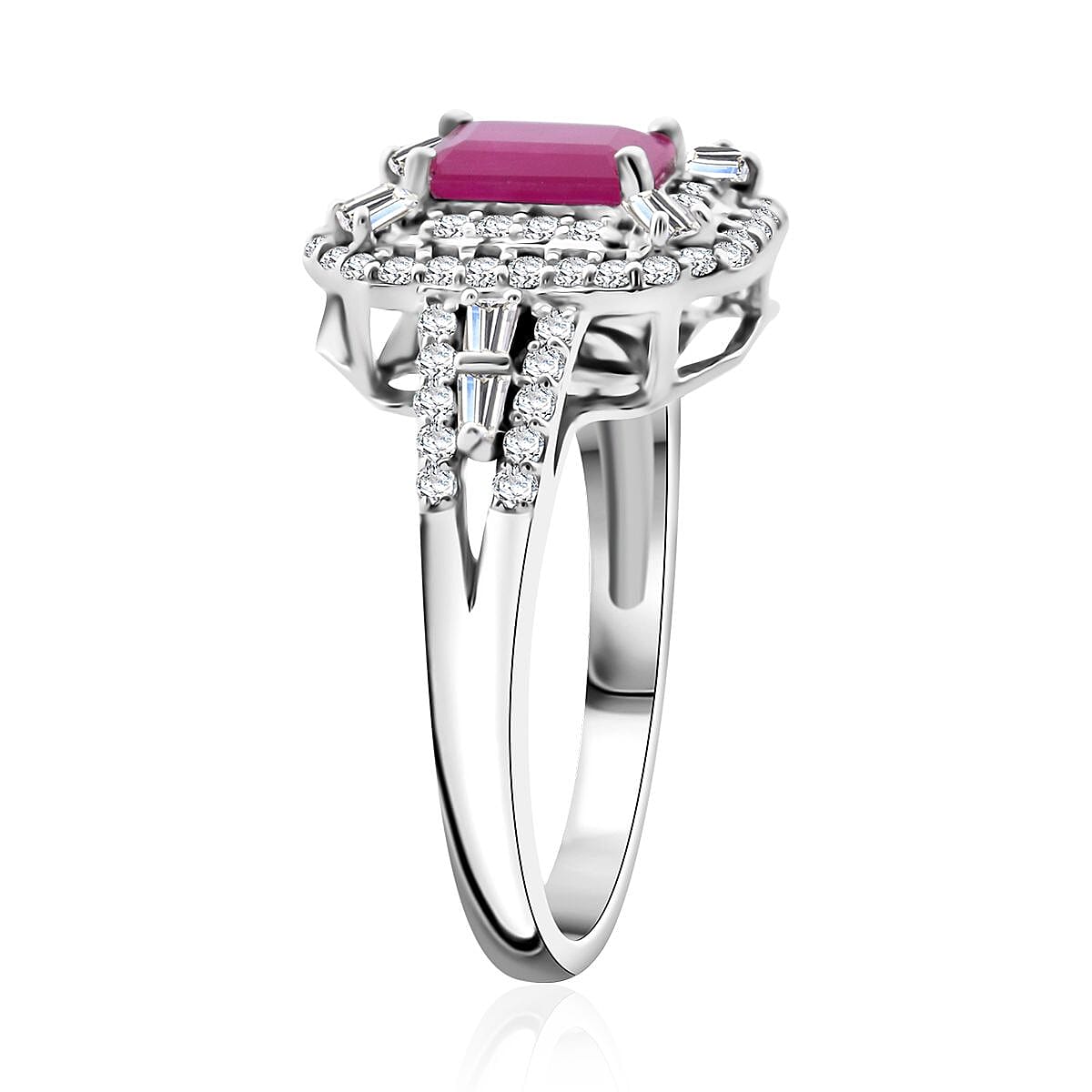 D'Joy AAA Royal Ruby and Moissanite 1.85 ctw Imperial Radiance Ring in Rhodium Over Sterling Silver (Size 8.0) image number 3