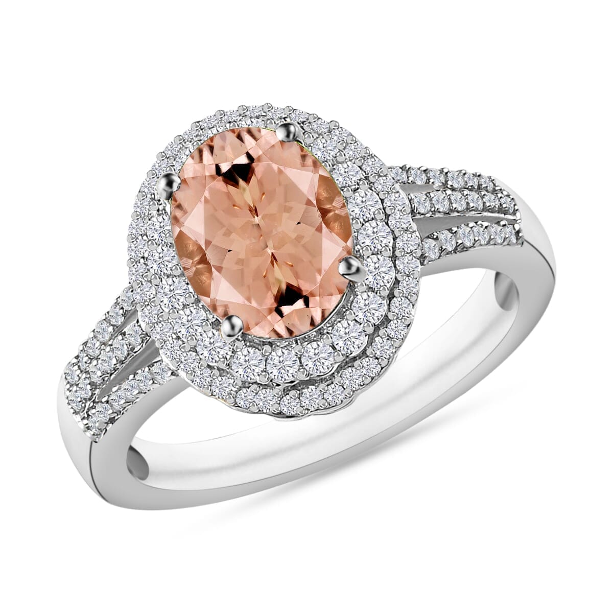 Rhapsody AAAA Pink Morganite and E-F VS2 Diamond 3.00 ctw Double Halo Ring in 18K White Gold (Size 10.0) 4.60 Grams image number 0
