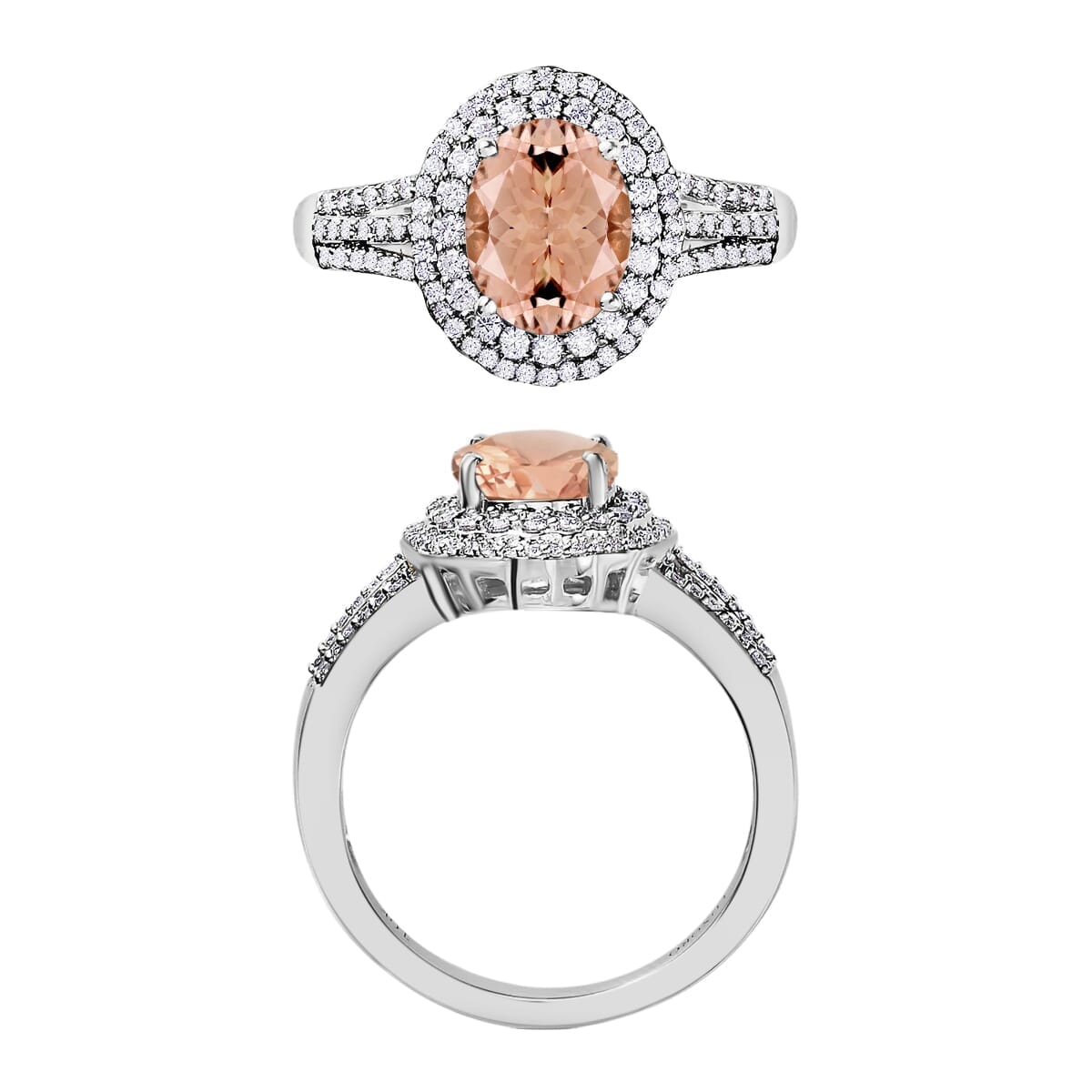 Rhapsody AAAA Pink Morganite and E-F VS2 Diamond 3.00 ctw Double Halo Ring in 18K White Gold (Size 10.0) 4.60 Grams image number 2