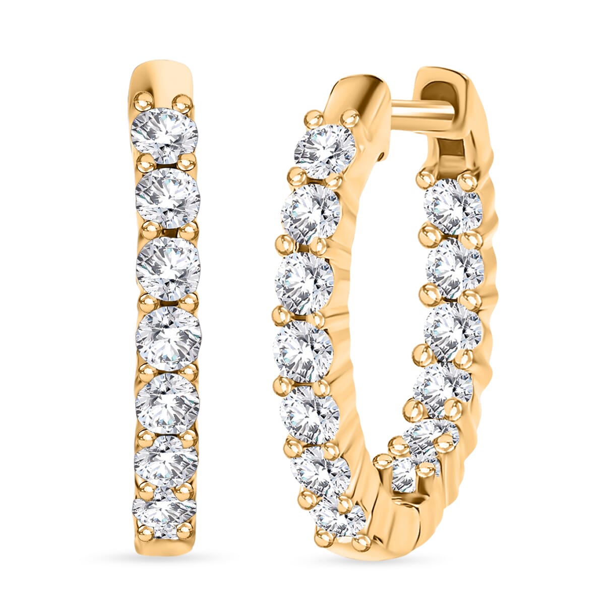 Luxuriant Lab Grown Diamond SI 1.50 ctw Hoop Earrings in 18K Vermeil Yellow Gold Over Sterling Silver image number 0